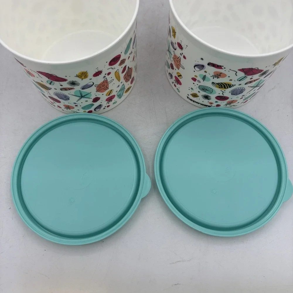 Tupperware Food Storage Utopic Shore Mini 2 Cups Shell Sea Ocean White Set of 2